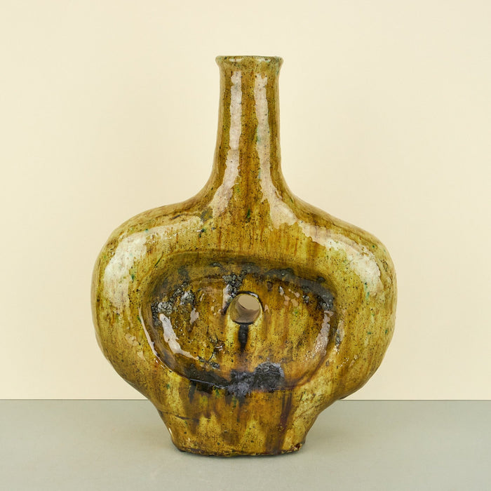 Moroccan Olive Tamegroute Sculptural Vase with Hole