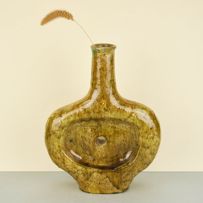 Moroccan Olive Tamegroute Sculptural Vase with Hole