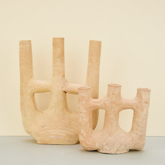 Natural Tamegroute Triple-Neck Vases