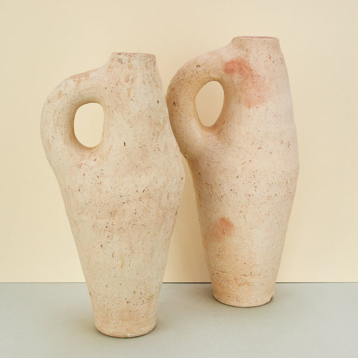 Moroccan Terracotta Sculptural Vases with Handle