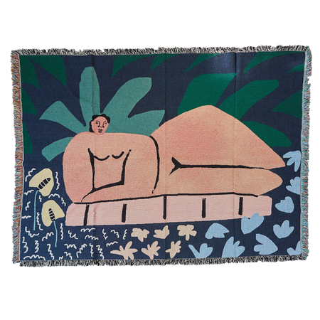 blanket wall hanging of  tropical and desert landscapes. nude woman in nature. 