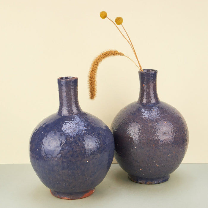 Moroccan Round Mottled Blue Vases