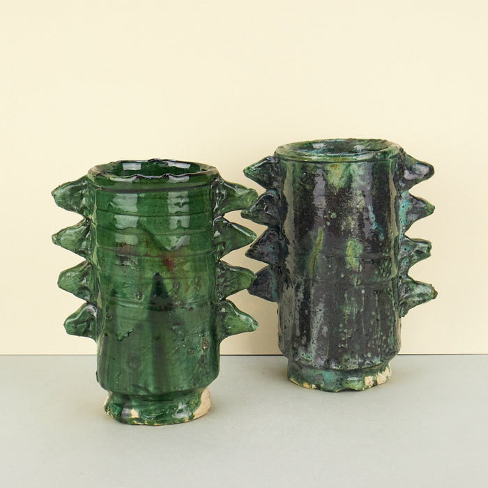 Moroccan Green Tamegroute Spike Detail Vases