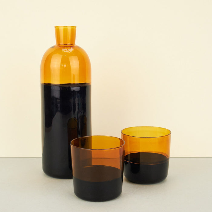 Glass Carafe & Glasses in Amber/Black