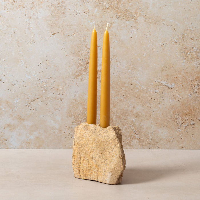 Carved Stone Candle Holder - Double