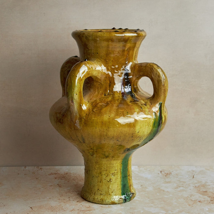 Olive Tamegroute Vase with Handle Detail