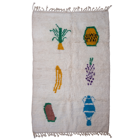 BFGF x A New Tribe Moroccan Berber cream wool rug featuring playful fruit design.