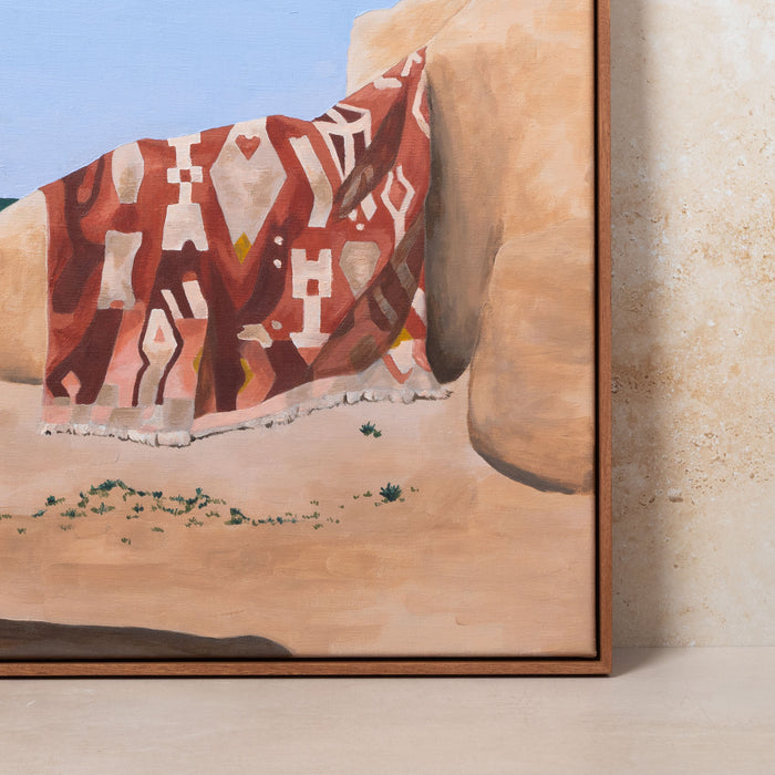 'Rug on a Crumbling Wall in Morocco' Original Framed Painting