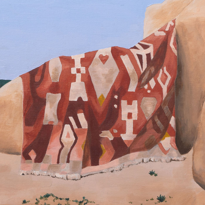 'Rug on a Crumbling Wall in Morocco' Original Framed Painting