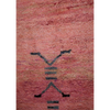 Moroccan Boujad wool hand-knotted rug with soft pink ombre base and black Berber symbols
