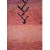 Moroccan Boujad wool hand-knotted rug with soft pink ombre base and black Berber symbols