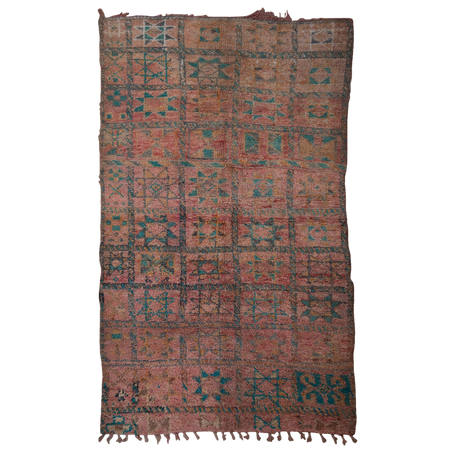 Vintage Moroccan Berber rug in pink with a soft geometric design.
