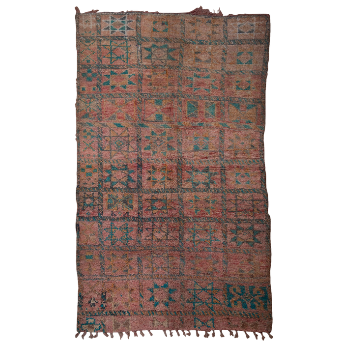 Vintage Moroccan Berber rug in pink with a soft geometric design.