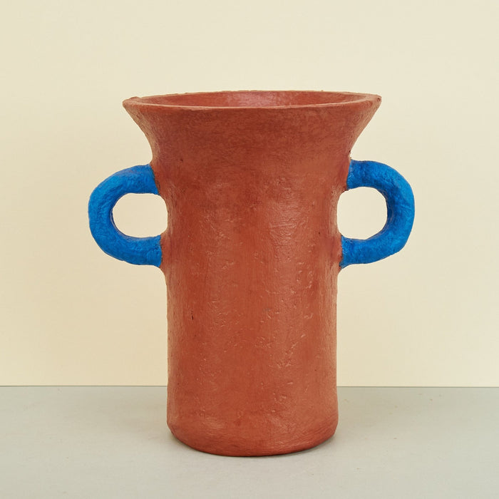 Terracotta/Blue Large 'Bamba' Vase with Handles