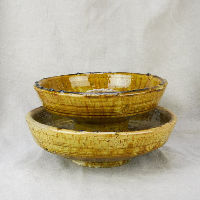 Moroccan Olive Tamegroute Serving/Fruit Bowls on Stand