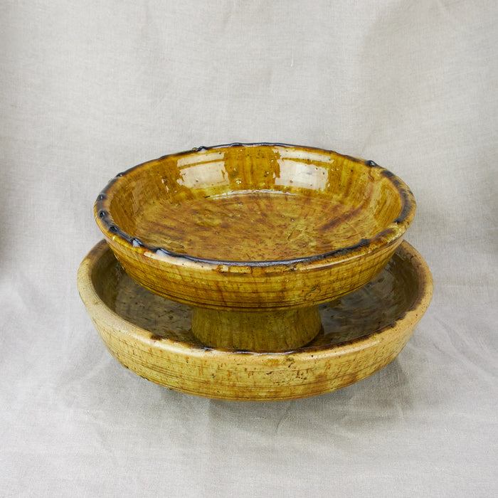 Moroccan Olive Tamegroute Serving/Fruit Bowls on Stand