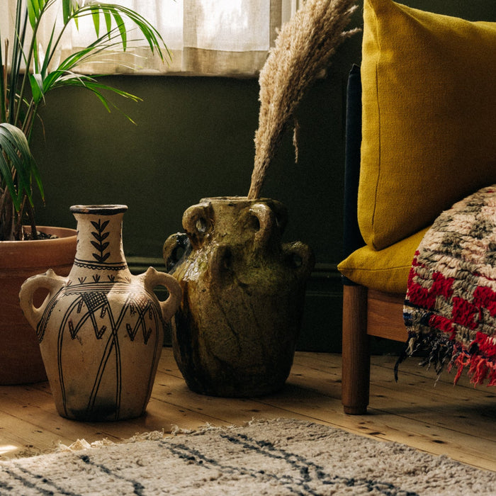 Moroccan Rif Pottery XL Wide Vase with Handles