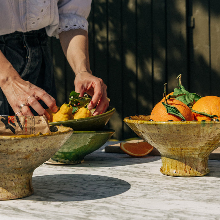 Moroccan Olive Tamegroute Angular Bowls on Stand