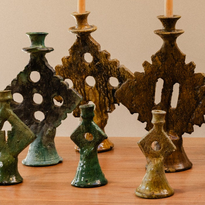 Tamegroute Mini Green Diamond Candle Holders