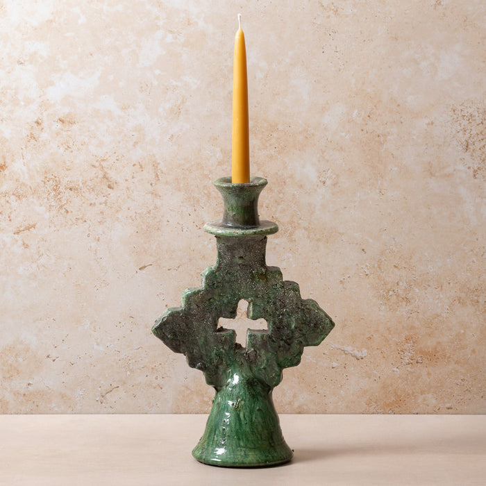 Tamegroute Green M/L Candle Holders - Cross Design