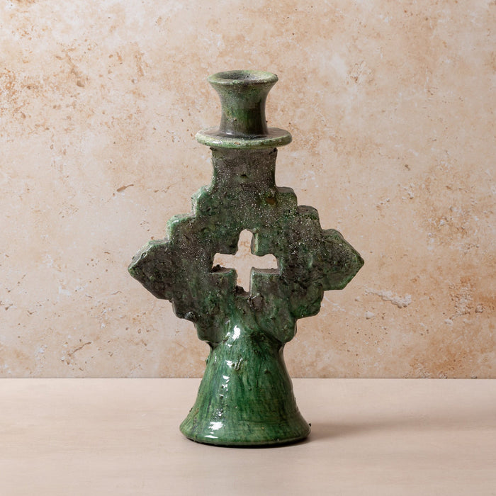 Tamegroute Green M/L Candle Holders - Cross Design