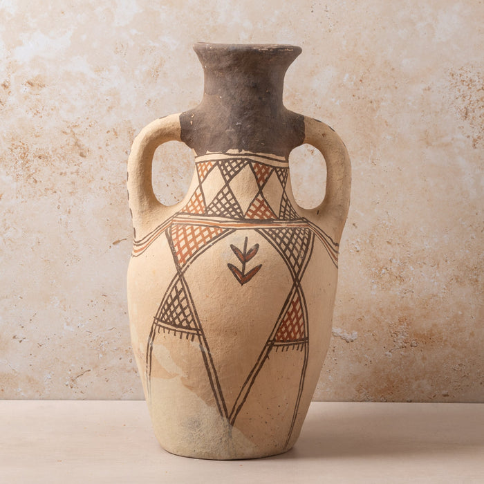 Moroccan Rif Pottery XL Tall Vase with Handles