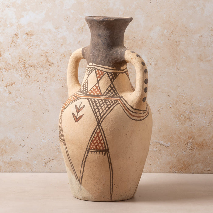 Moroccan Rif Pottery XL Tall Vase with Handles