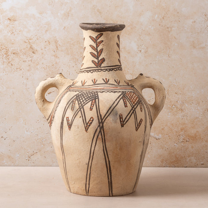 Moroccan Rif Pottery XL Wide Vase with Handles