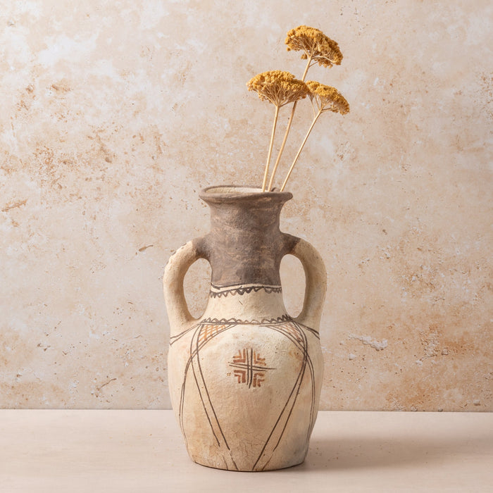 Moroccan Rif Pottery Double Handle Medium Vase