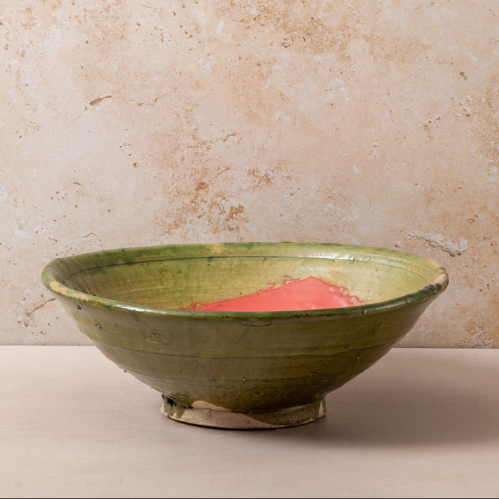 Moroccan Pink/Green Tamegroute Large Serving/Fruit Bowl