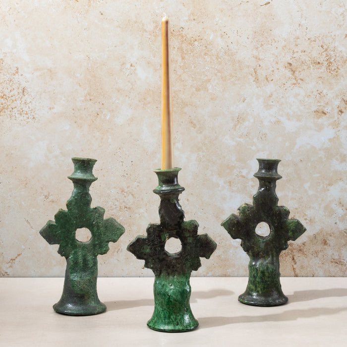 Tamegroute Small Green Diamond Candle Holders