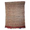 Vintage pink & black Moroccan hand knotted rug with a checkered pattern on a white background
