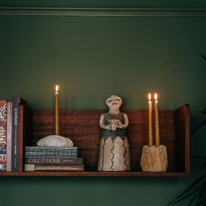 Carved Stone Candle Holder - Double