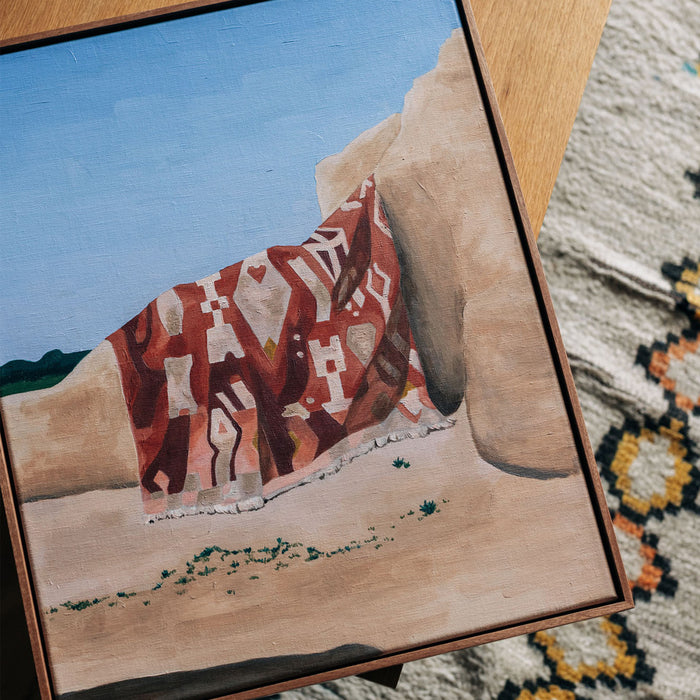 'Rug on a Crumbling Wall in Morocco' Original Framed Painting