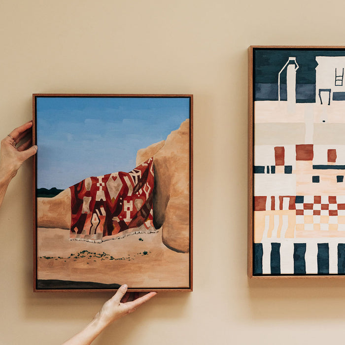 'Rug on a Crumbling Wall in Morocco' Original Framed Painting