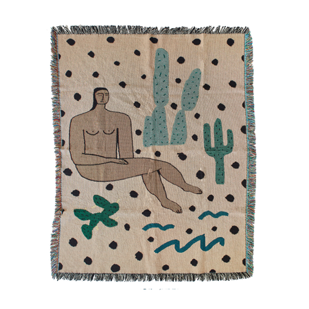 nude woman among cacti wall hanging blanket