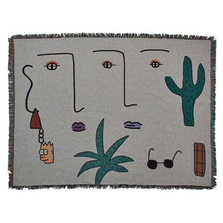 wall hanging blanket featuring faces, sunglasses, cactus and the simpsons