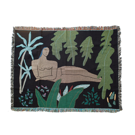 jungle blanket wall hanging of nude woman in the jungle. 