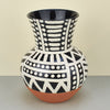 Wide terracotta hand-painted Bogolan vase in black and white designs