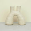 Hand-built sculptural ceramic vase or candle holder with double opening, in white