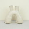 Hand-built sculptural ceramic vase or candle holder with double opening, in white