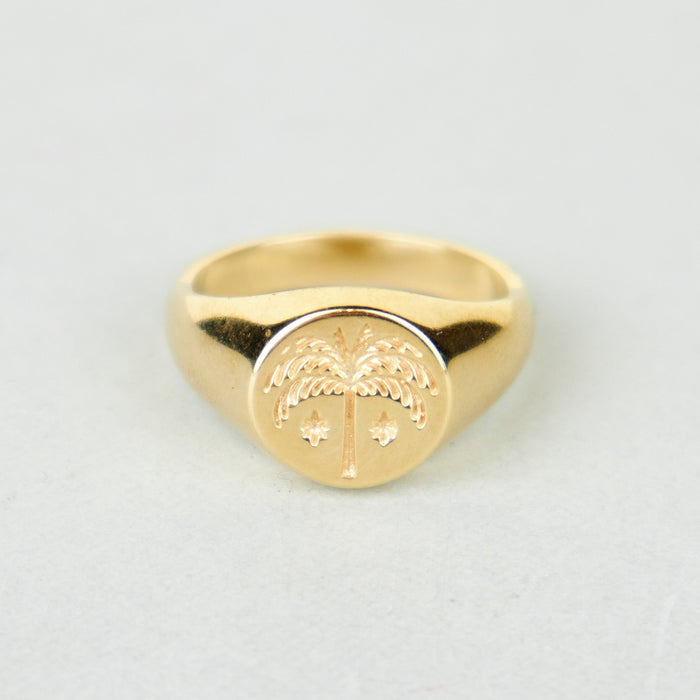 Palm signet ring, hand-cast from solid sterling Silver which has then been gold-plated
