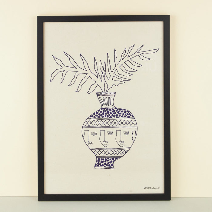 'Blue Vase on Cream' A3 Print - Framed