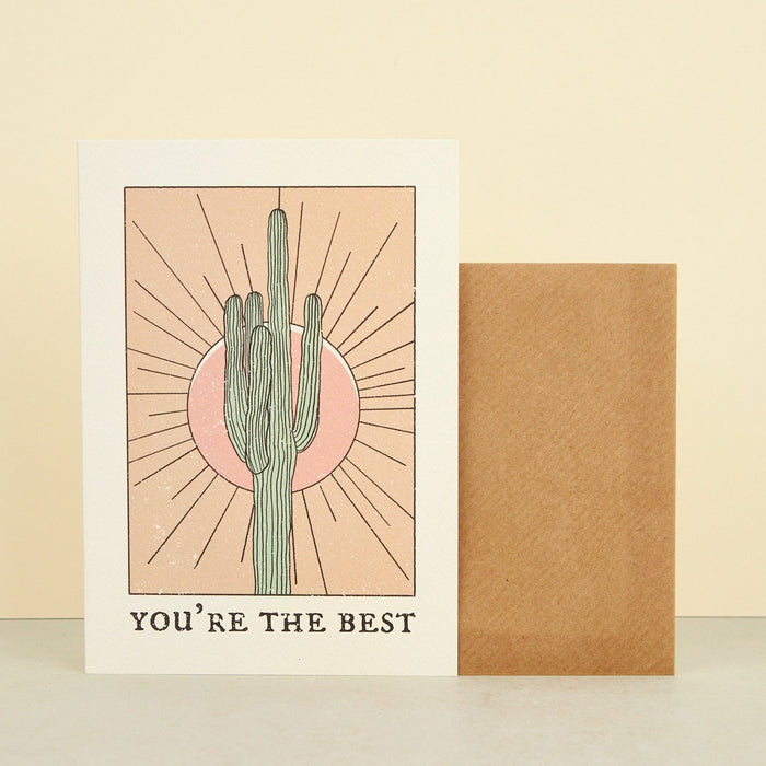 you're the best card with cactus above a sun pastel colurs
