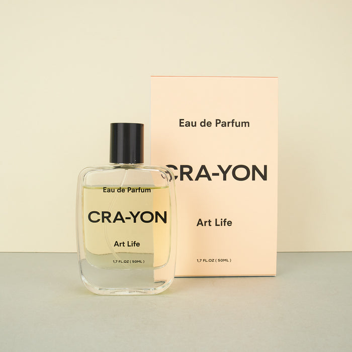 'Art Life' Perfume by Cra-yon. Perfume bottle and light pink box. 