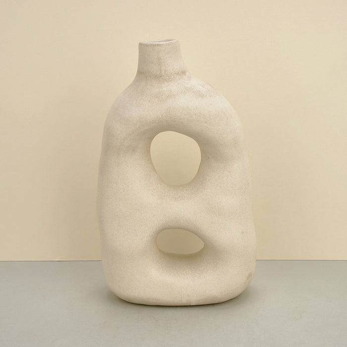 hand-built sculptural ceramic tall vase in white