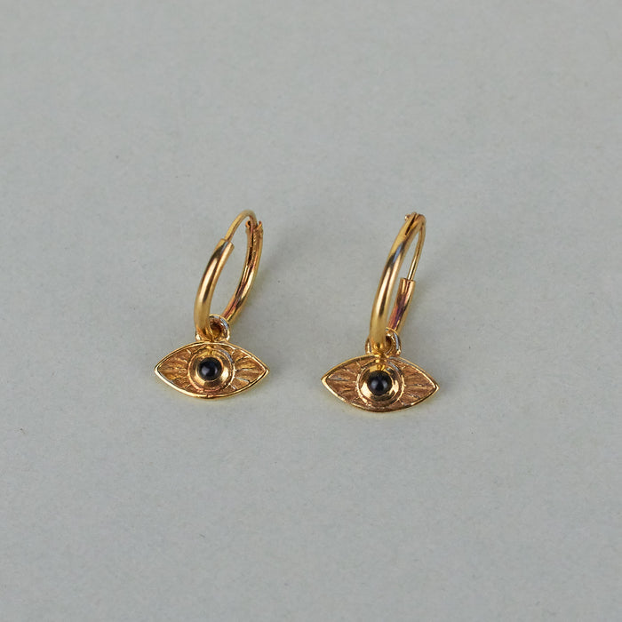 mini gold hoops with evil eye