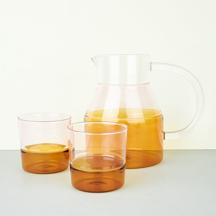 glass jug and drinking glasses with Low wide jug in mixed rose